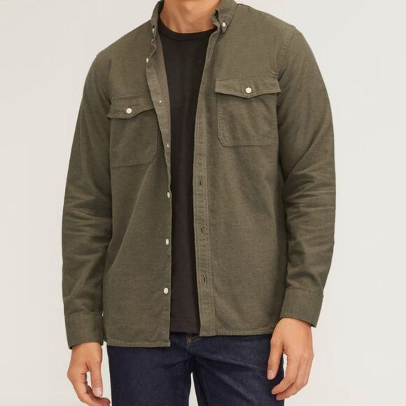 Everlane Mens Size Extra Large Olive Green Cotton Flannel Button Down Shirt - Picture 1 of 13